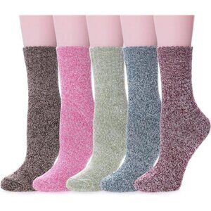 Womens 5 Pairs Soft Thick Comfort Casual Cotton Warm Wool Crew Winter Socks